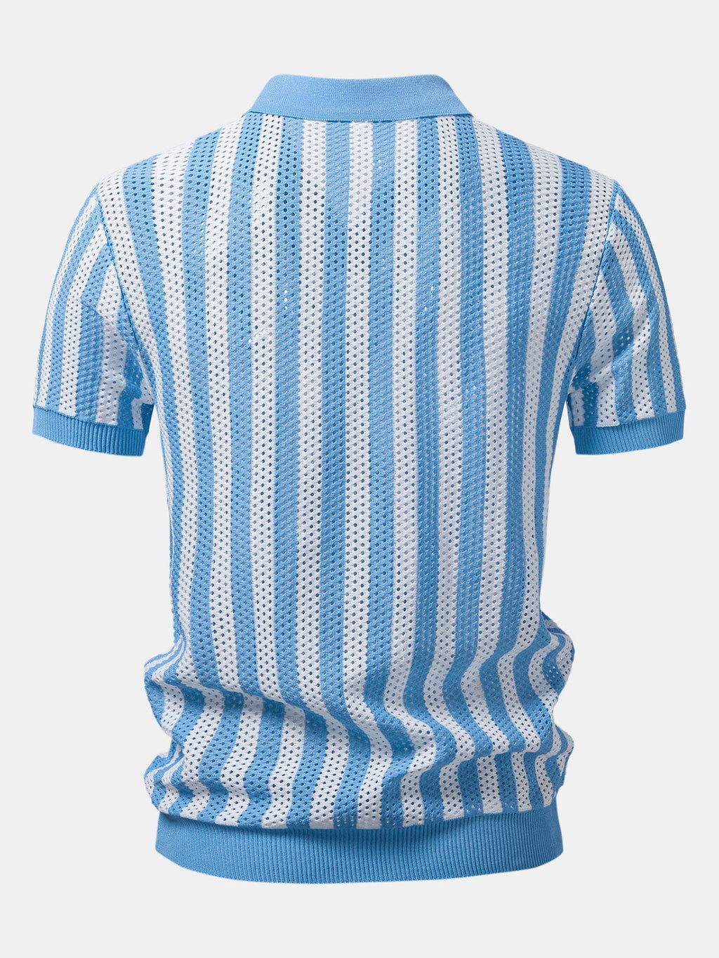 Stripe Johnny Collar Open Knit Polo & Straight Leg Linen Pants