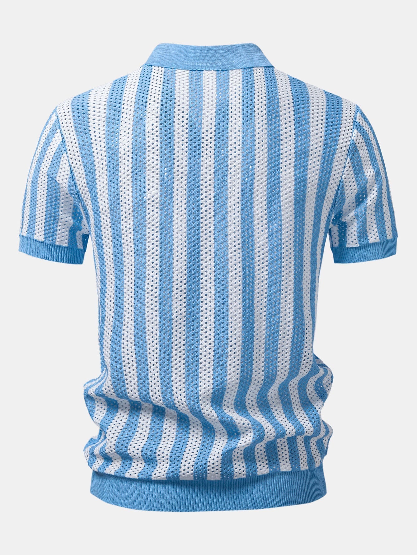 Stripe Johnny Collar Open Knit Polo & Straight Leg Linen Pants