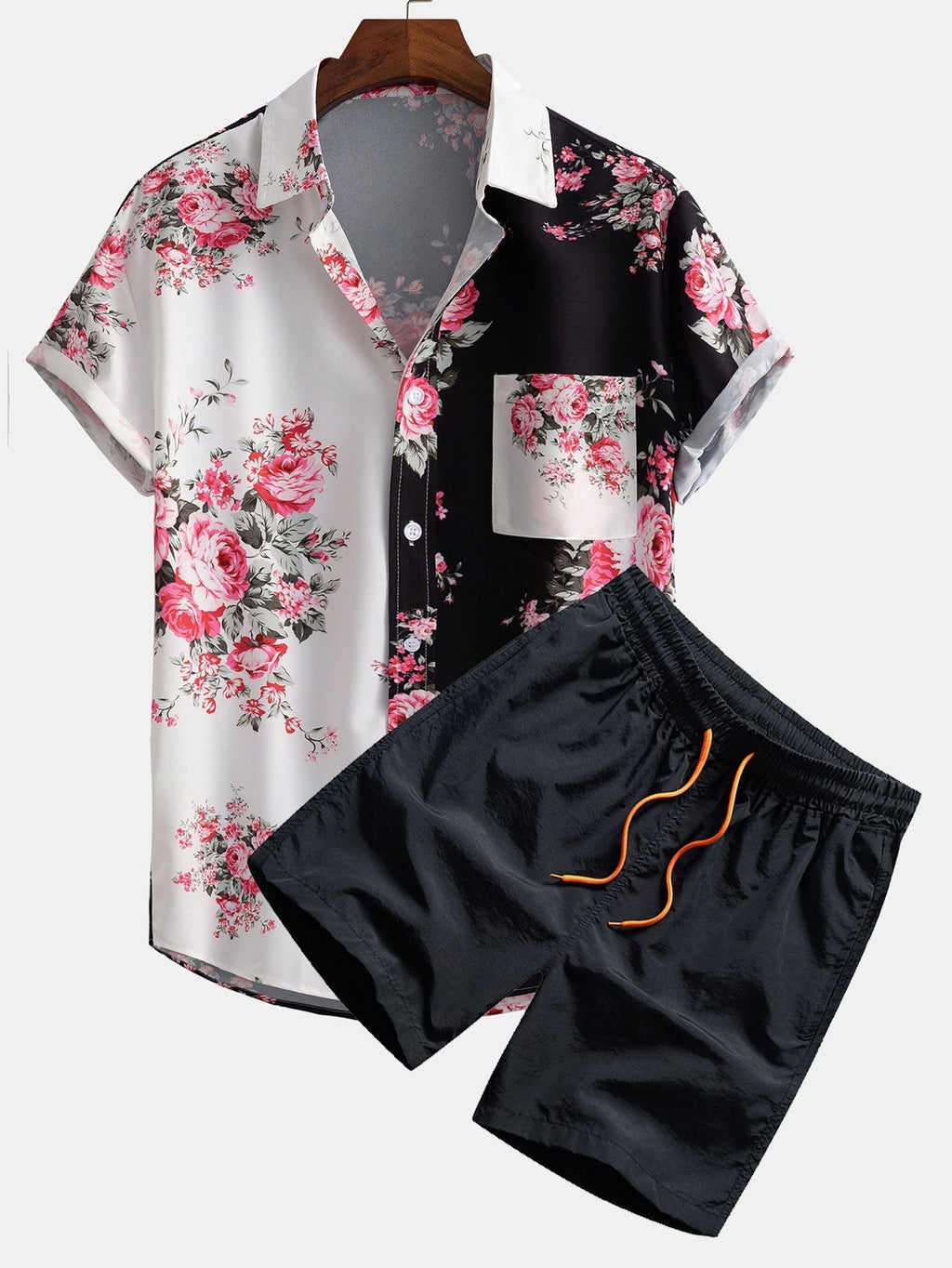 Too Tone Rose Print Button Up Shirt & Swim Shorts