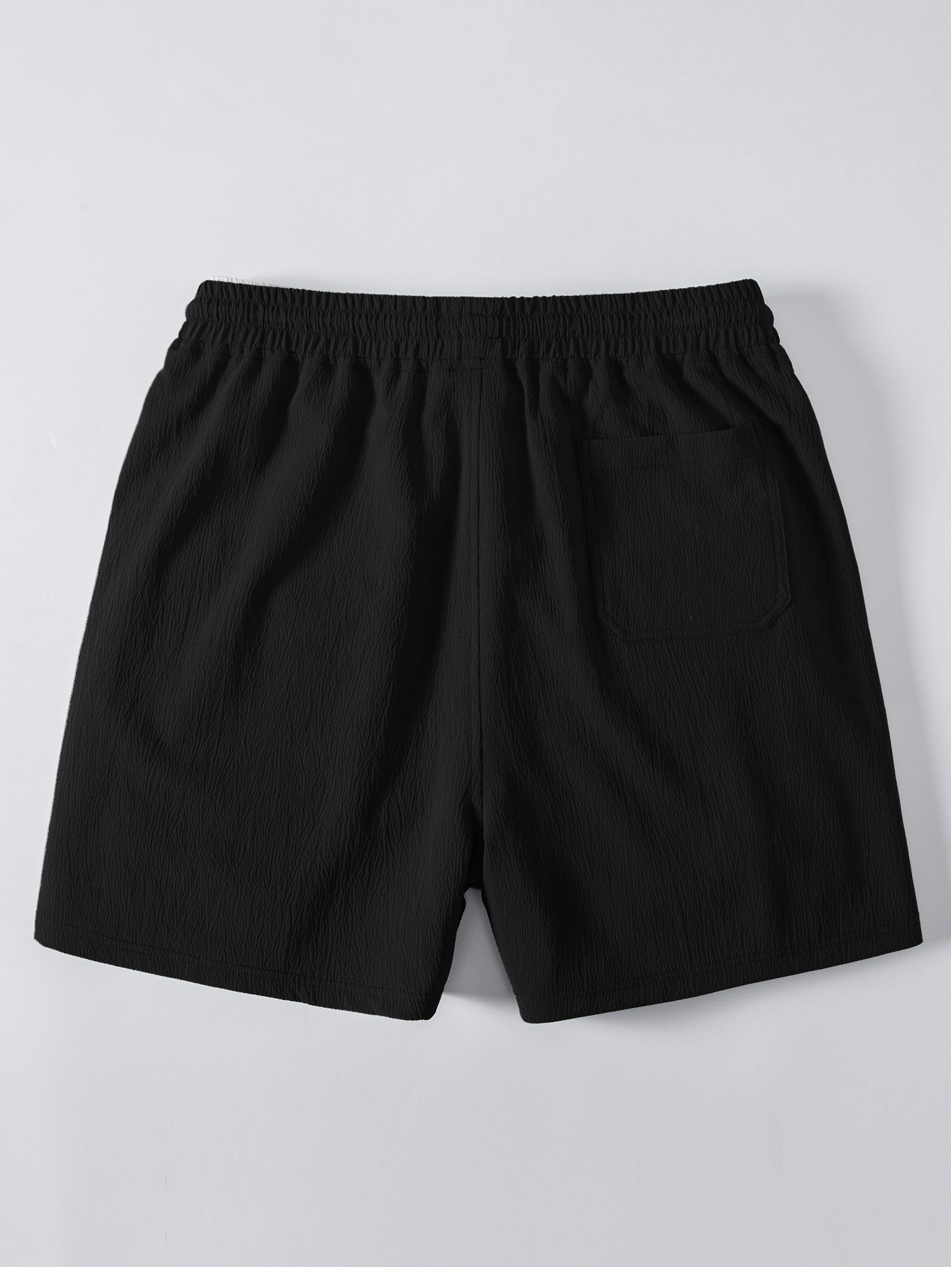 Crochet  V Neck Polo Shirt & Crinkle Textured Drawstring 5" Shorts
