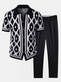 Retro Rhombus Geometric Knit Shirt & Slim Fit Tapered Trousers