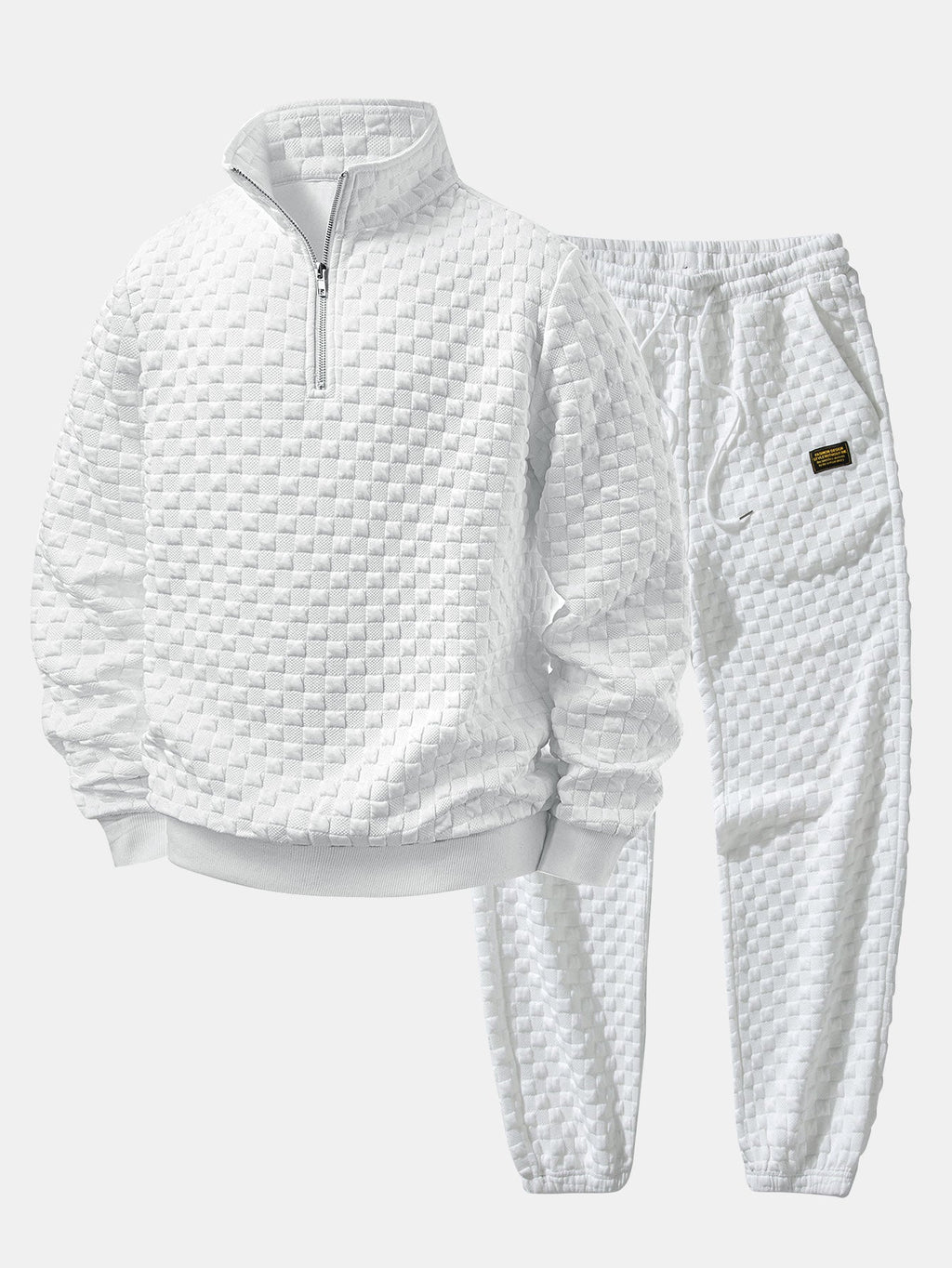 Checkerboard Jacquard Quarter Zip Sweatshirt & Jogger Pants
