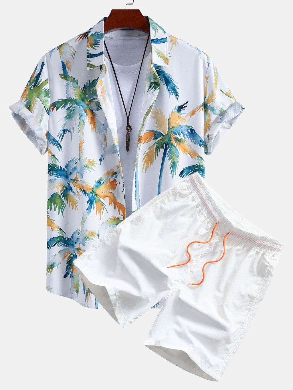 Watercolor Palm Tree Print Shirt & Swim Shorts