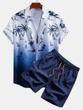 Gradient Island Palm Tree Print Shirt & Swim Shorts