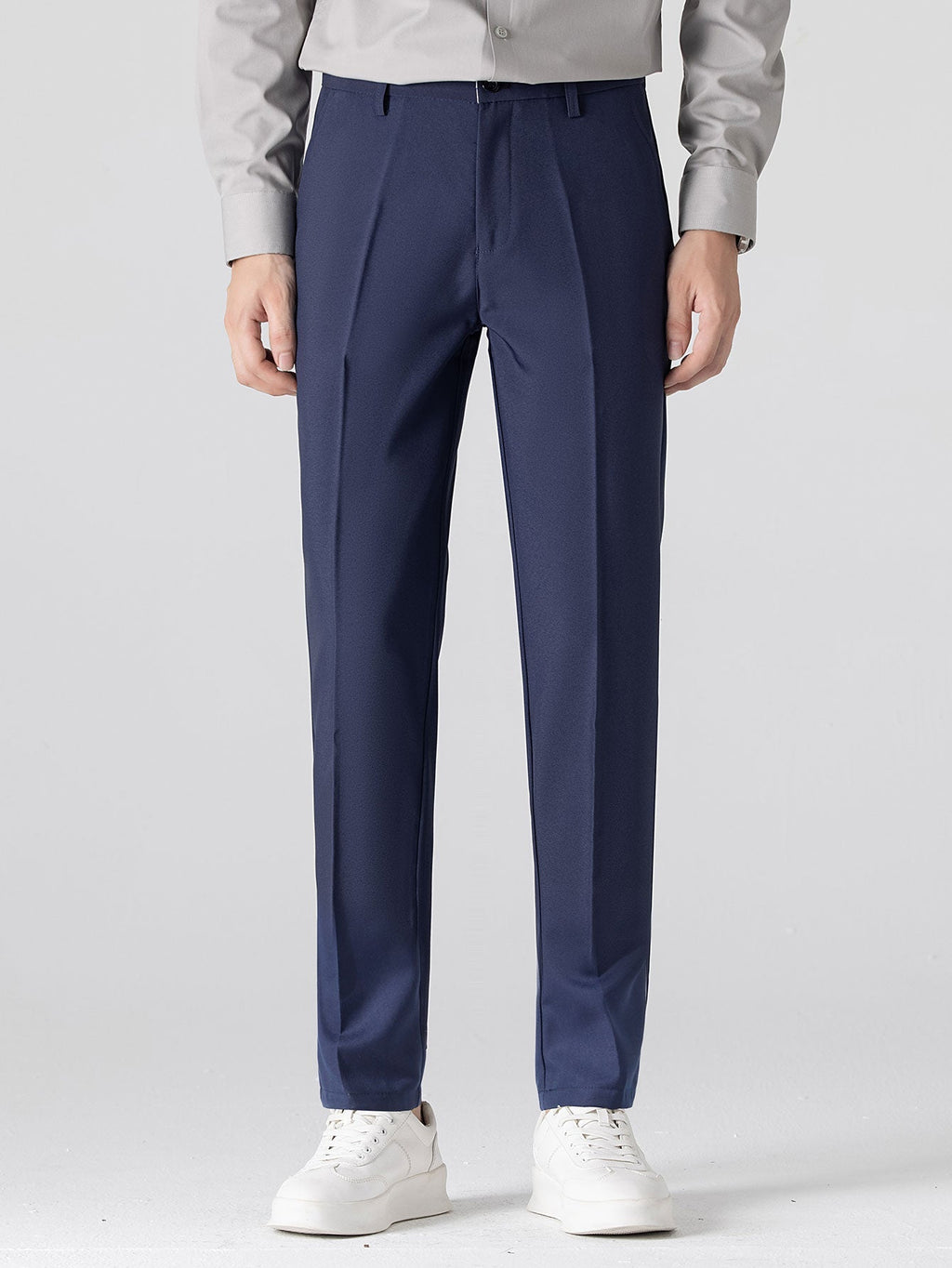 Stripe Button Up Knit Shirt & Slim Fit Tapered Trousers