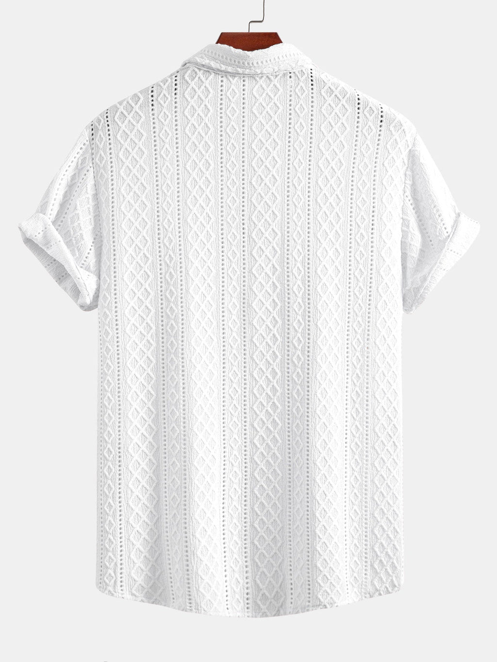 Geometry Rhombus Jacquard Button Up Shirt & Linen Blend Drawstring 7" Shorts