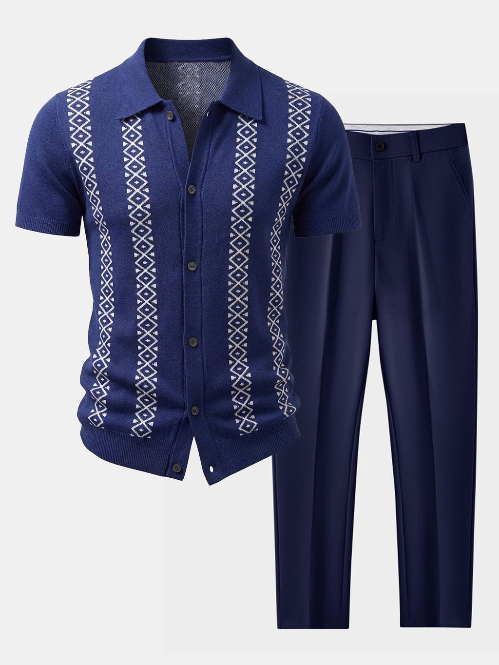 Geometric Knit Shirt & Slim Fit Tapered Trousers