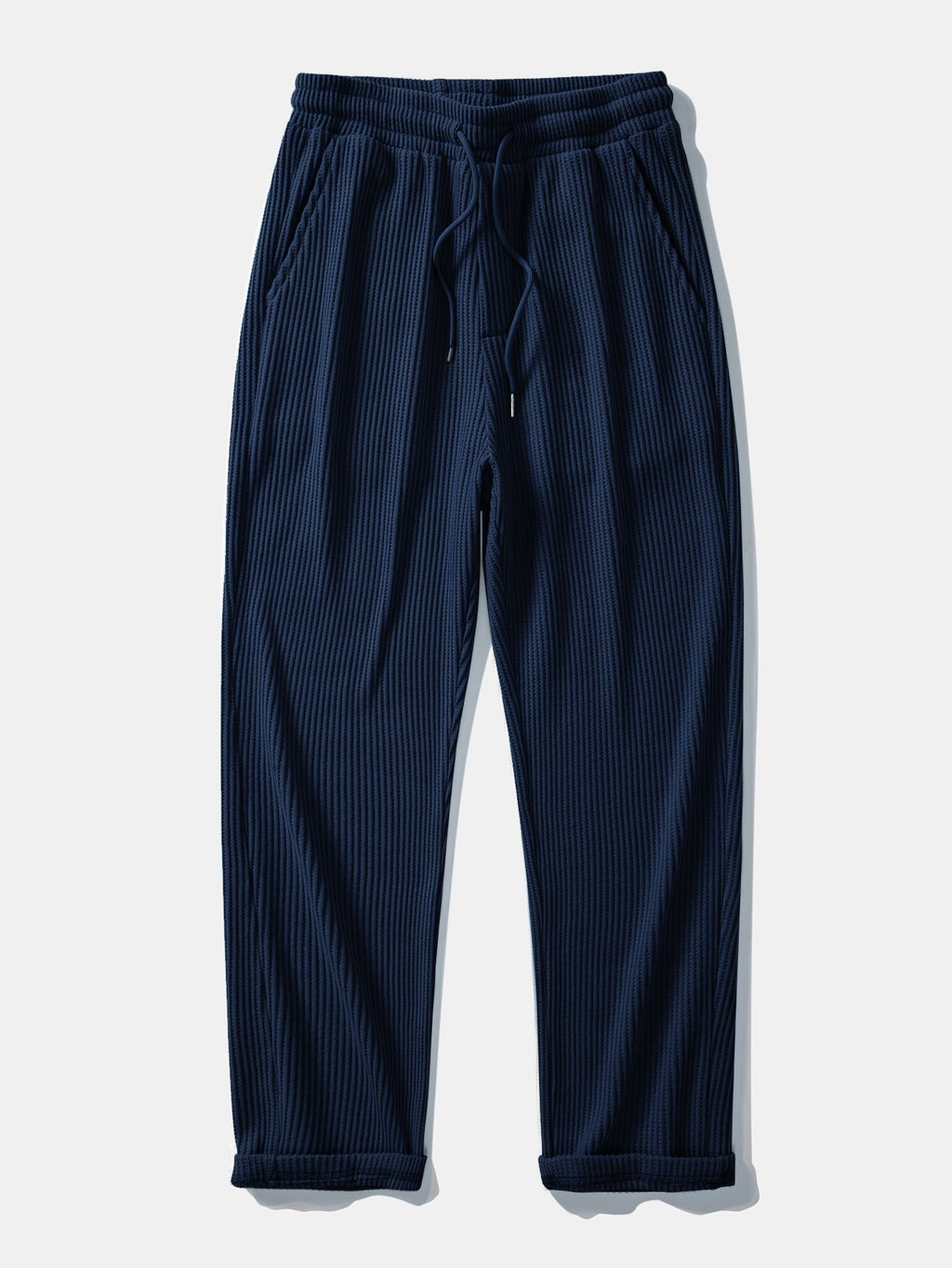 Contrast Knit Waffle Johnny Collar Polo & Drawstring Knitted Waffle Pants