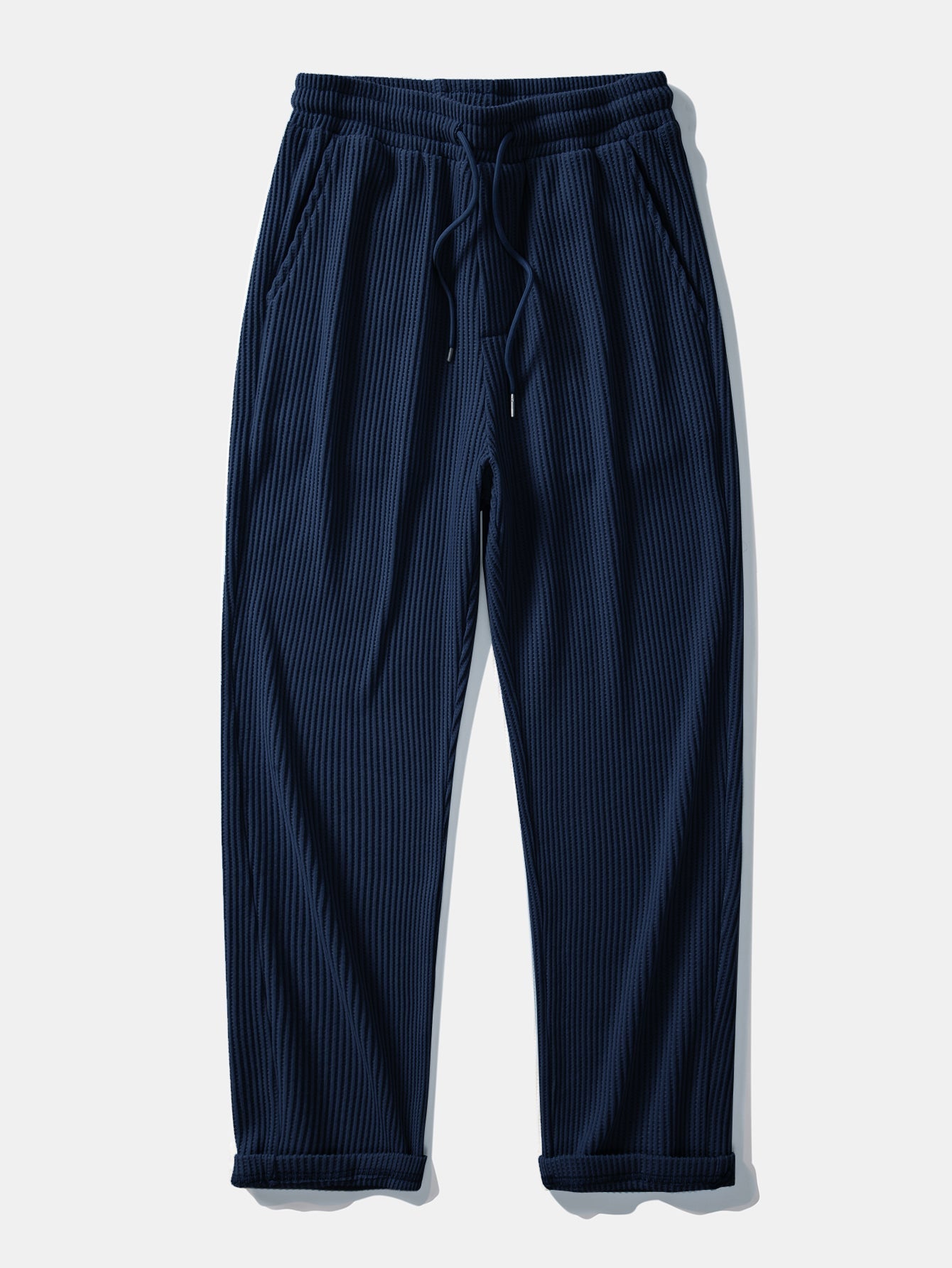 Contrast Knit Waffle Johnny Collar Polo & Drawstring Knitted Waffle Pants