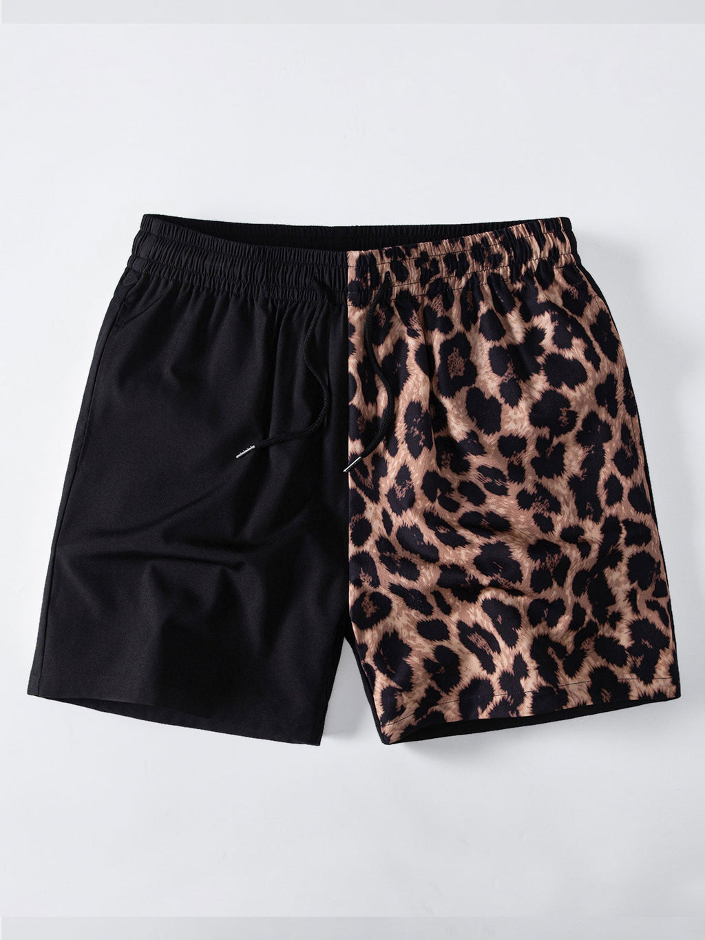 Leopard Patchwork Stand Collar Shirt & Leopard Print Patchwork 6" Shorts