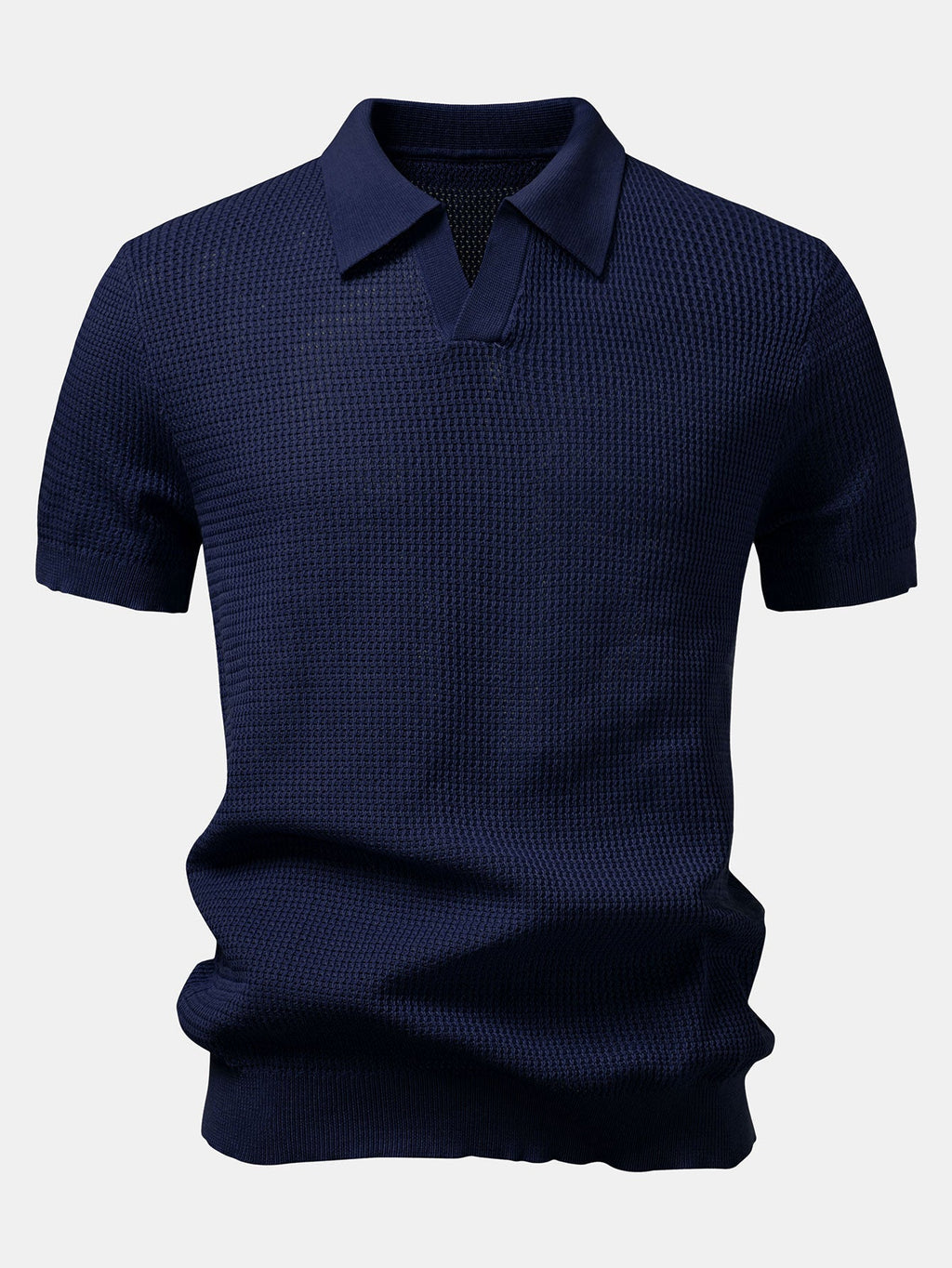 Textured Johnny Collar Crocheted Knit Polo & Straight Leg Linen Pants