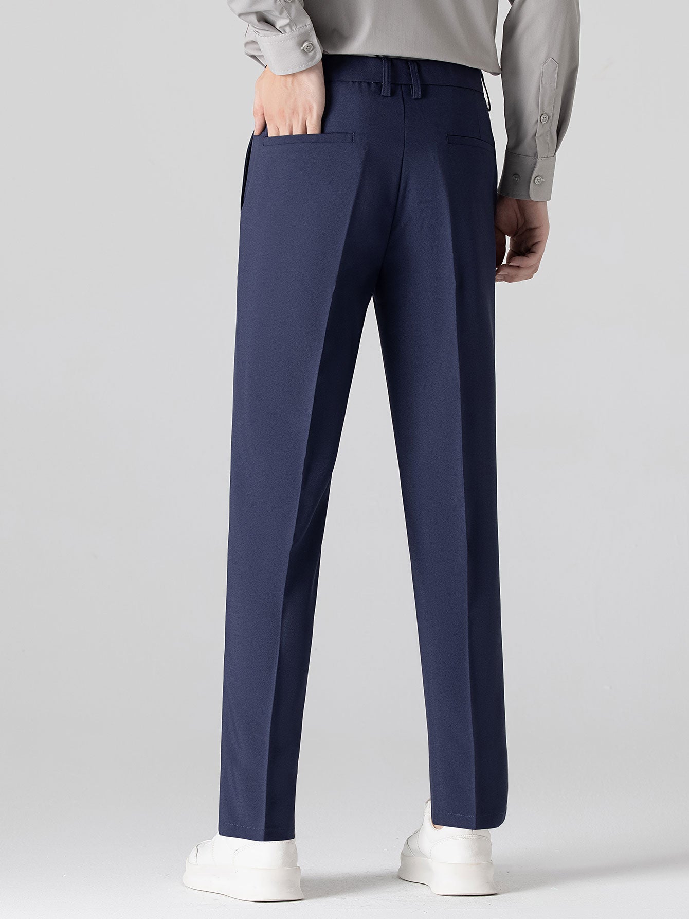Short Sleeve Linen Look Stand Collar Shirt & Slim Fit Tapered Trousers