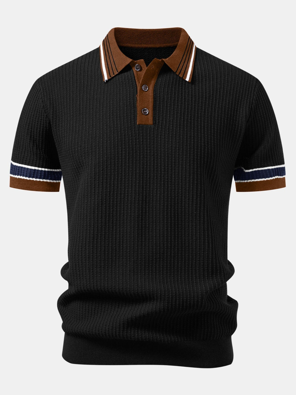 Contrast Stripe Trim Waffle Knit Polo & Slim Fit Tapered Trousers