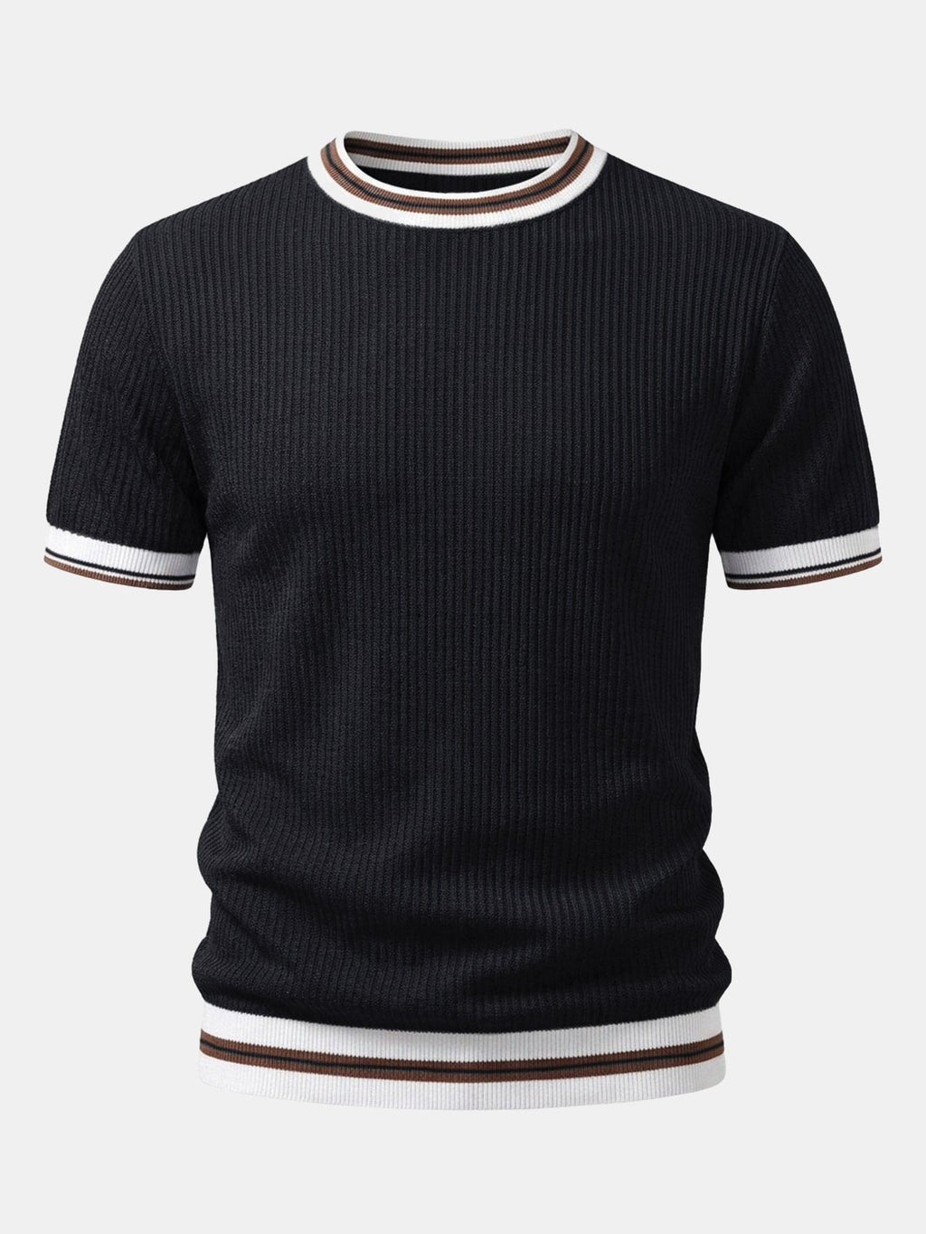 Textured Contrast Crew Neck Knit T-Shirt & Slim Fit Tapered Trousers