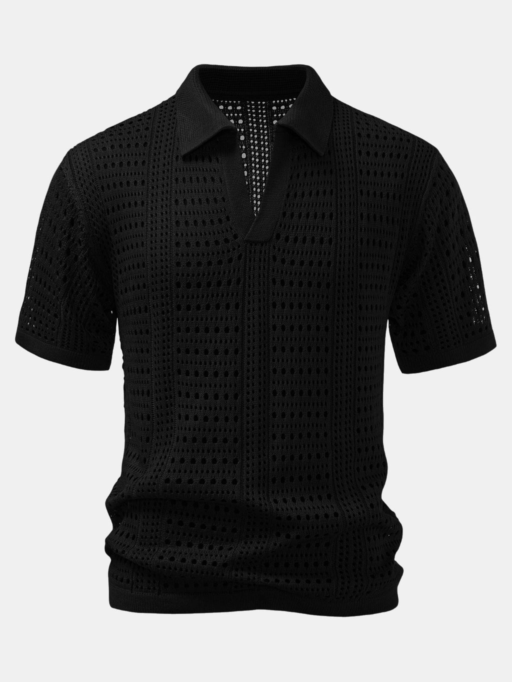 Crochet  V Neck Polo Shirt & Crinkle Textured Straight Leg Pants