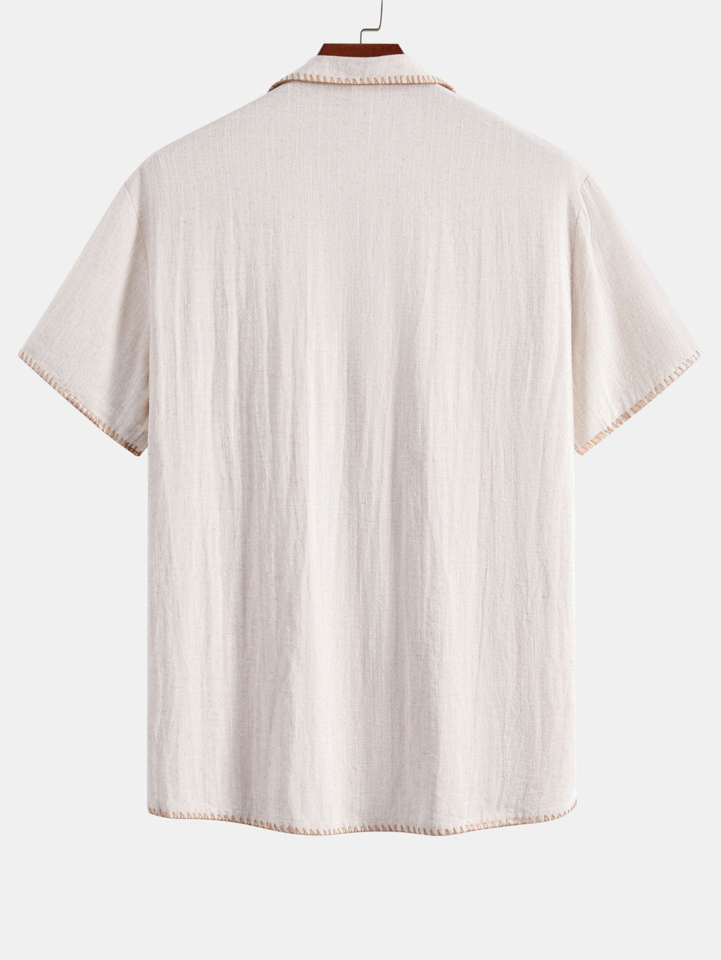 Contrast Stitching Linen Rayon Blend Cuban Shirt & Straight Leg Linen Pants