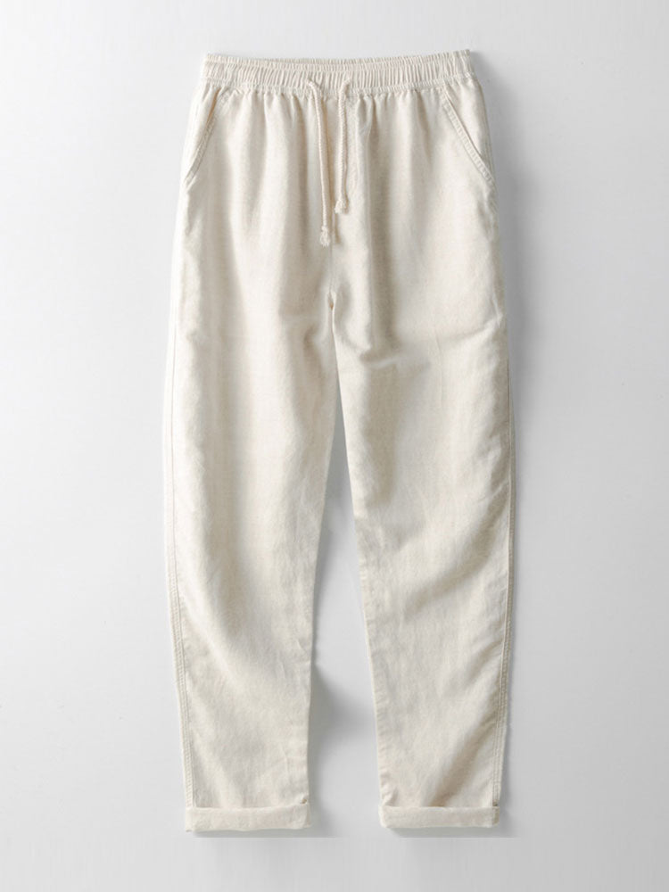 Stripe Johnny Collar Open Knit Polo & Straight Leg Linen Pants