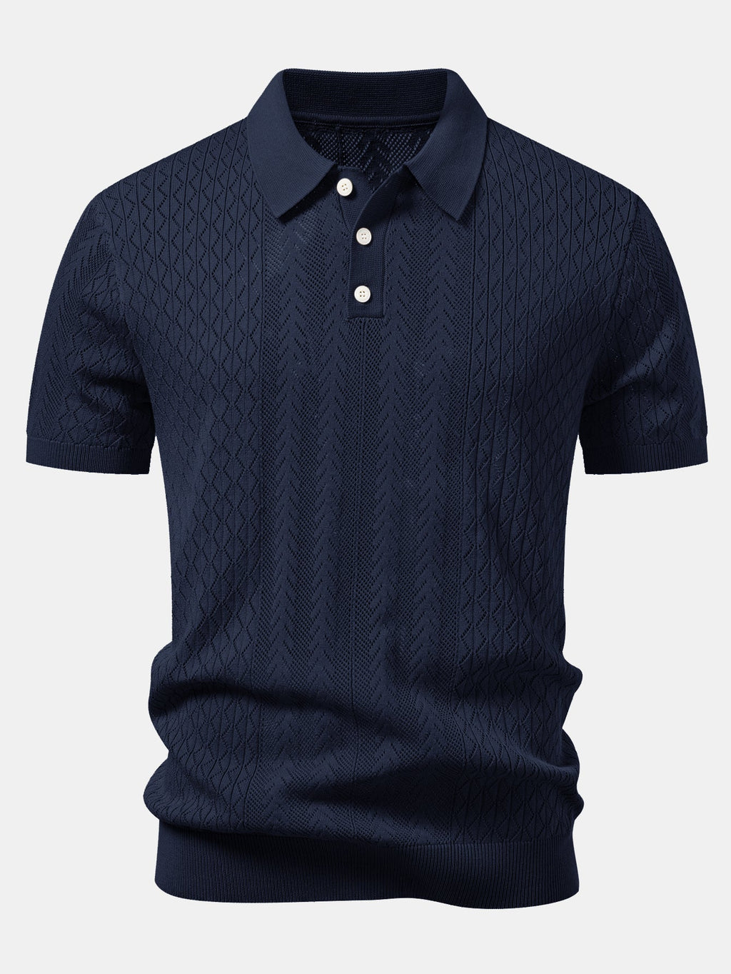 Geometric Jacquard Open Knit Polo & Straight Leg Linen Pants
