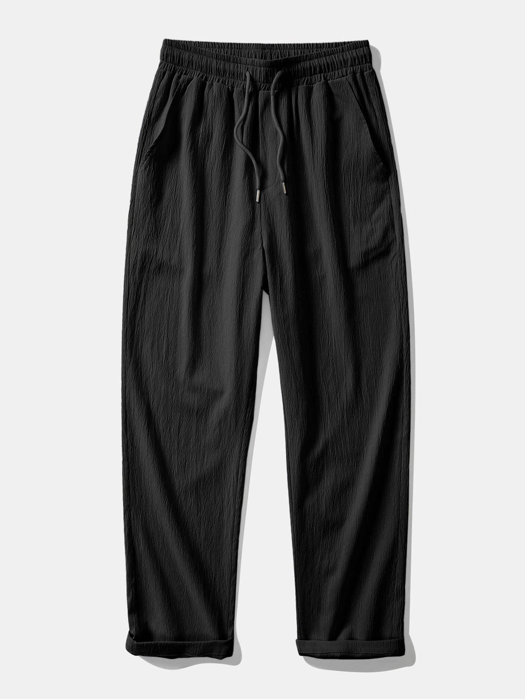 Cotton Blend Striped Button Up Shirt & Crinkle Textured Straight Leg Pants