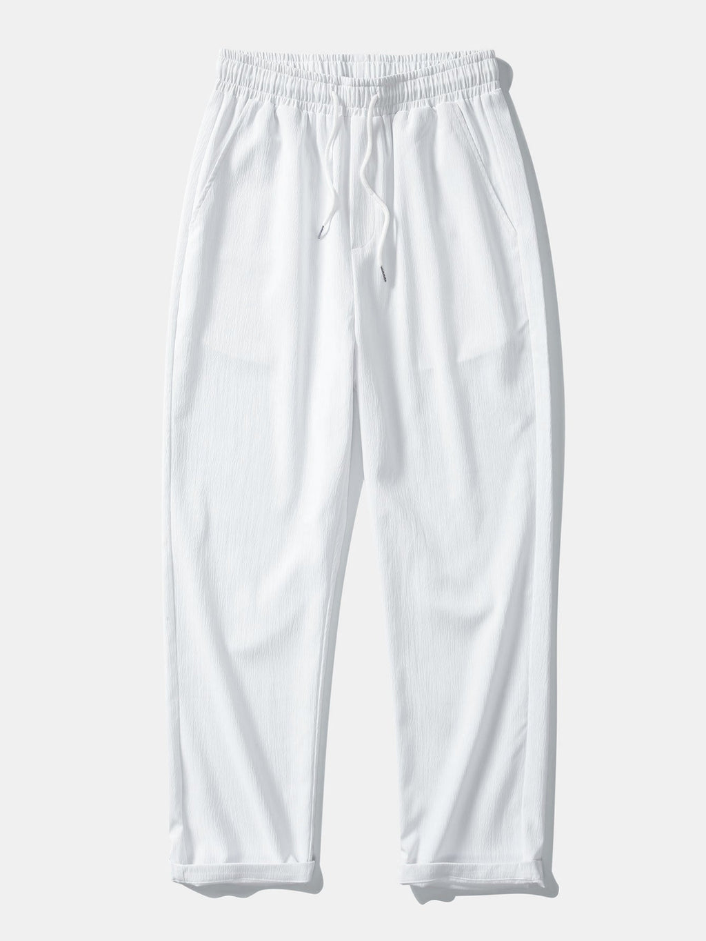 Contrast Textured Johnny Collar Knit Polo & Crinkle Textured Straight Leg Pants