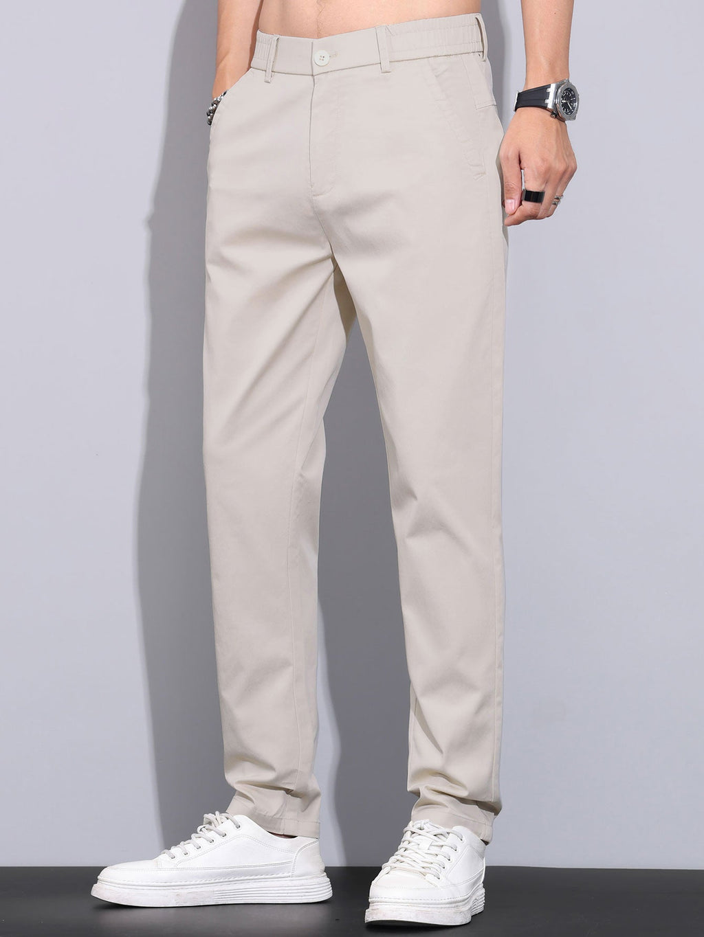 Twisted Jacquard Knit Polo & Elastic Waist Straight Leg Trousers