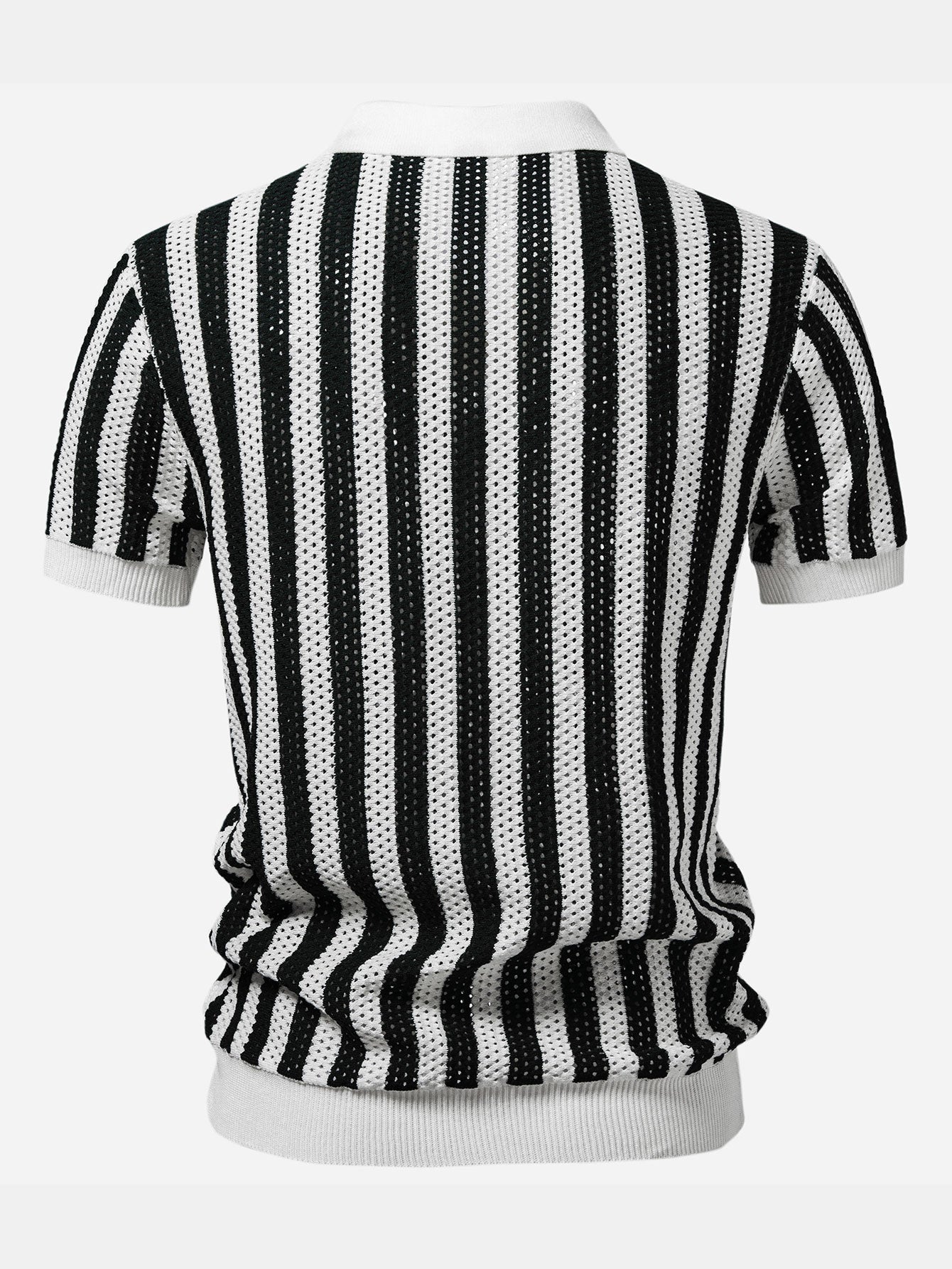 Stripe Johnny Collar Open Knit Polo & Straight Leg Linen Pants
