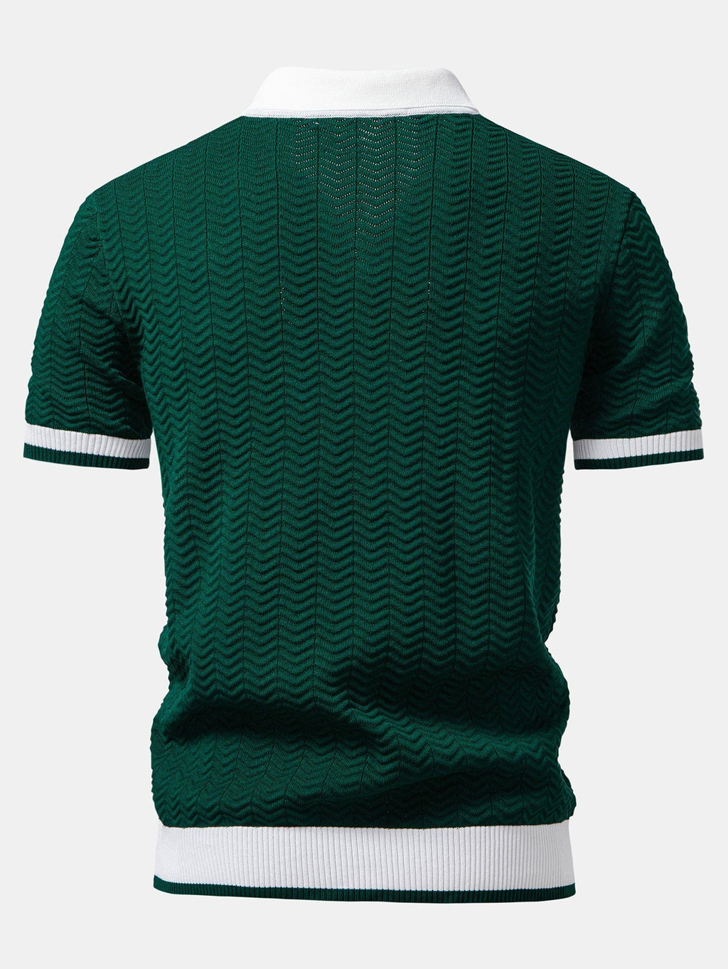 Texture Contrast Knitted V Neck Polo Shirt & Elastic Waist Chino Shorts