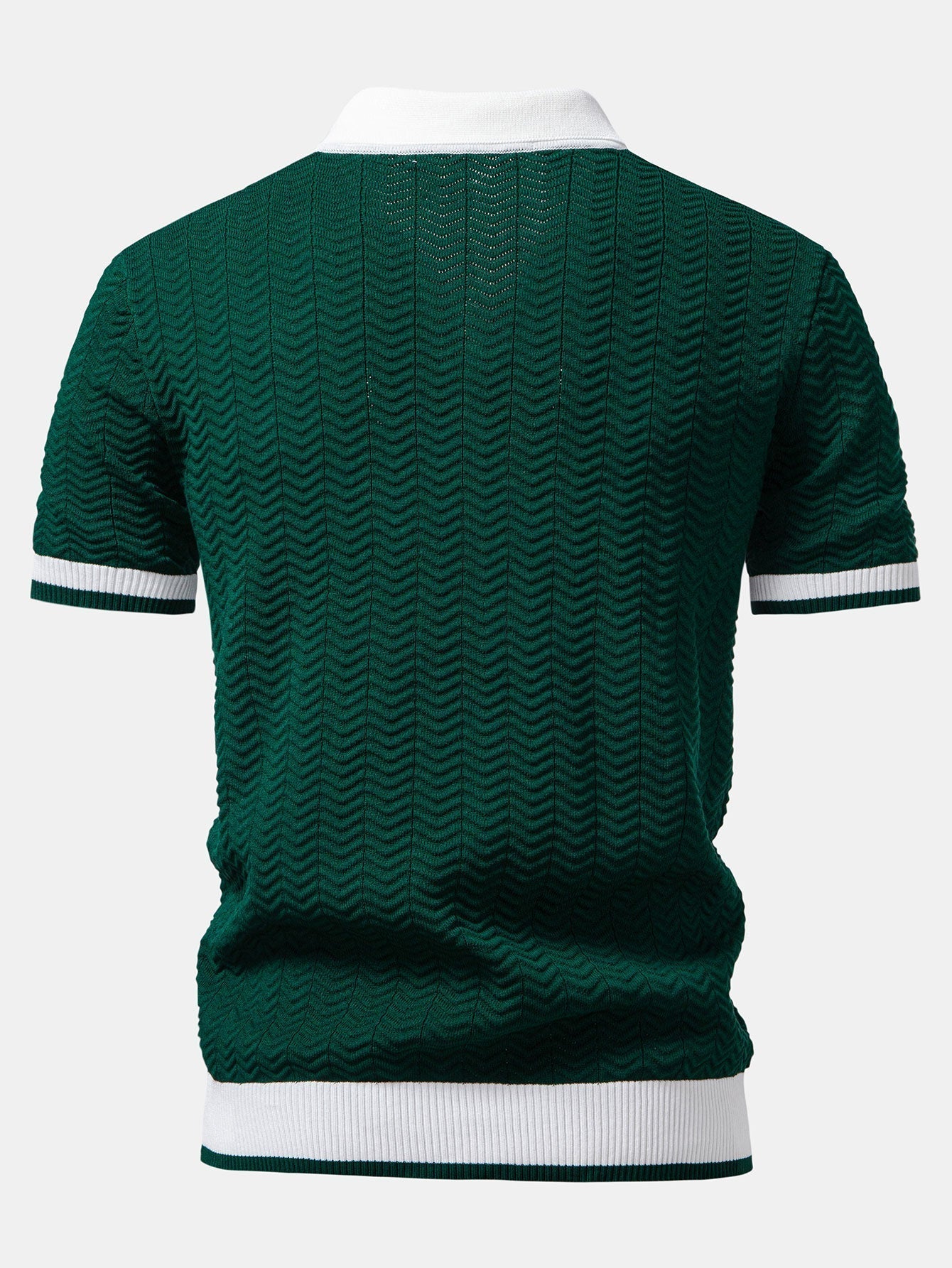 Texture Contrast Knitted V Neck Polo Shirt & Elastic Waist Chino Shorts