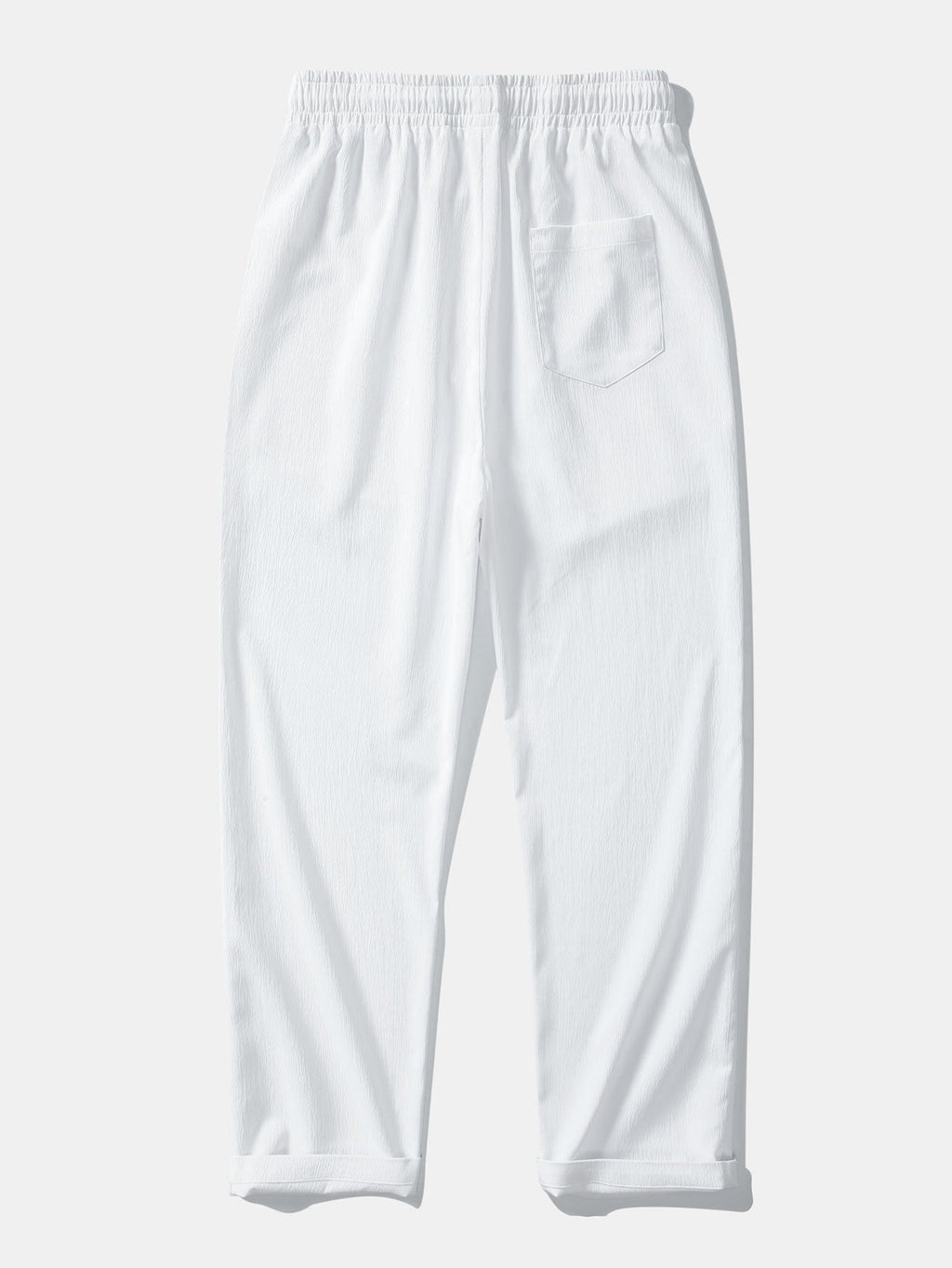 Short Sleeve Linen Look Stand Collar Shirt & Crinkle Textured Straight Leg Pants
