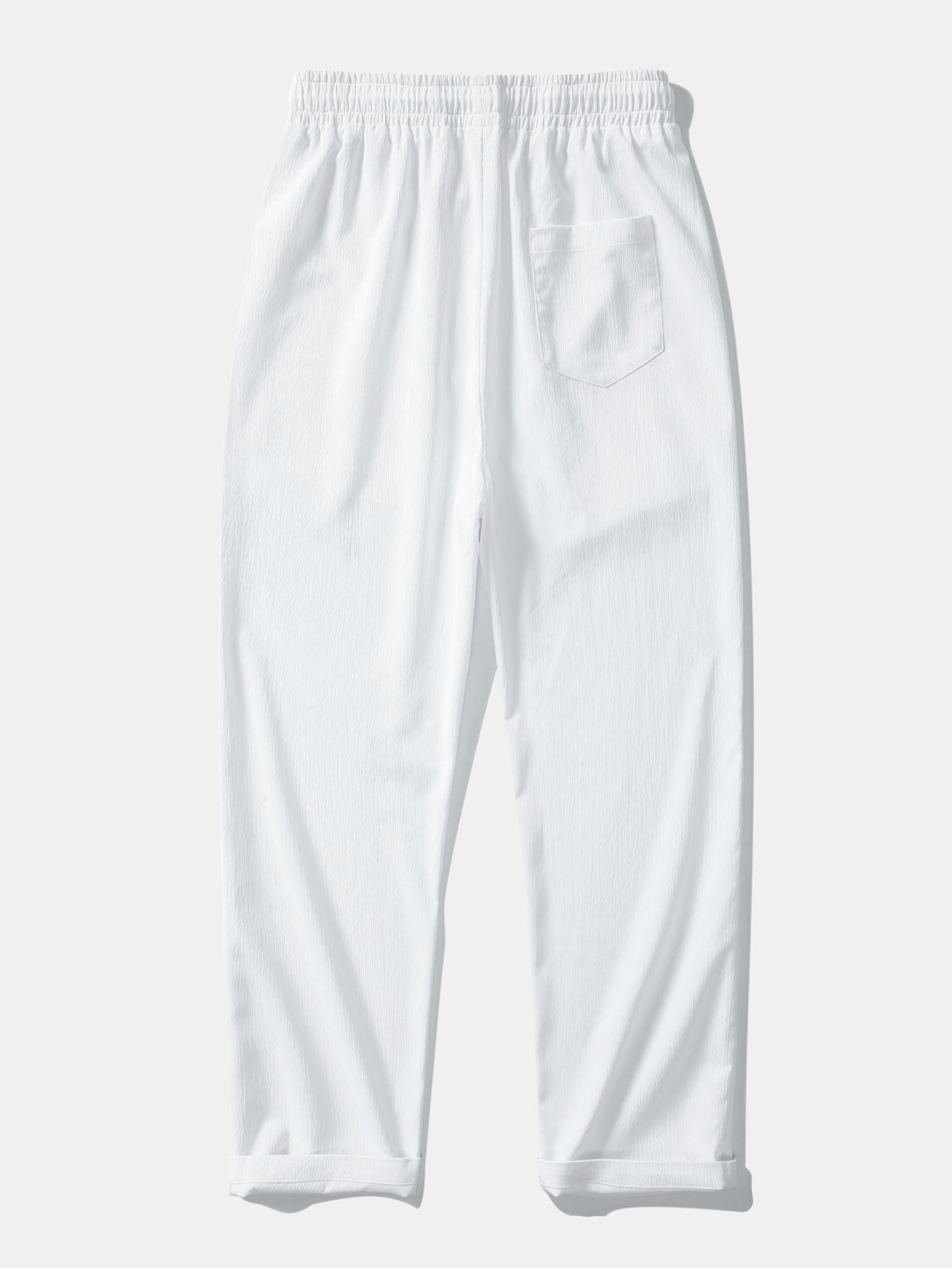 Contrast Stitching Linen Rayon Blend Cuban Shirt & Crinkle Textured Straight Leg Pants