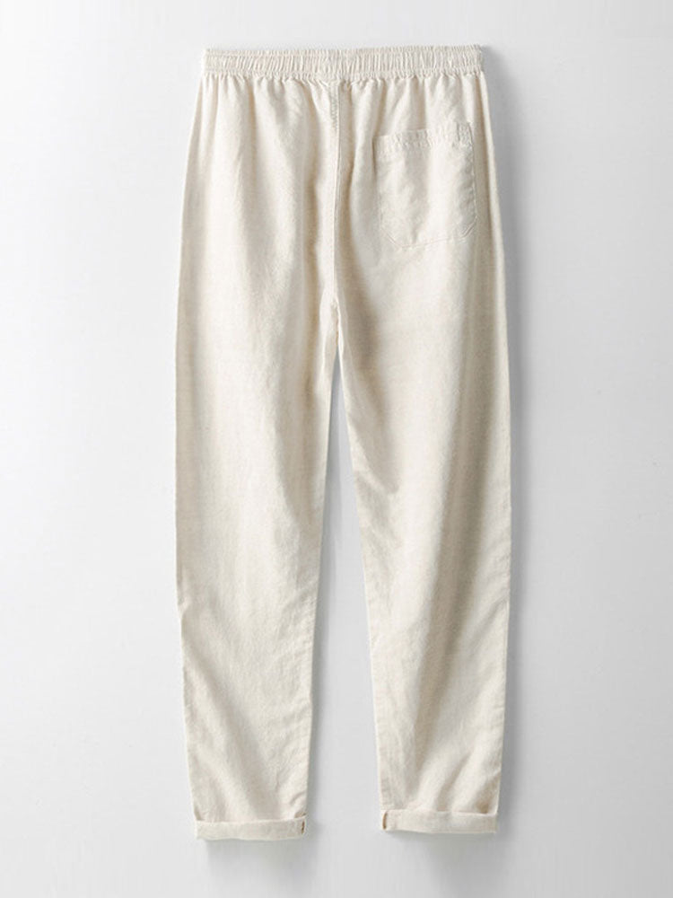 Linen Stripe Open Knit Polo & Straight Leg Linen Pants