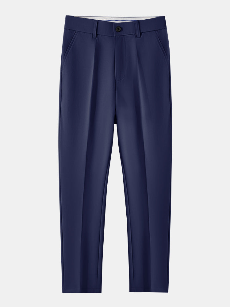 Short Sleeve Linen Look Stand Collar Shirt & Slim Fit Tapered Trousers
