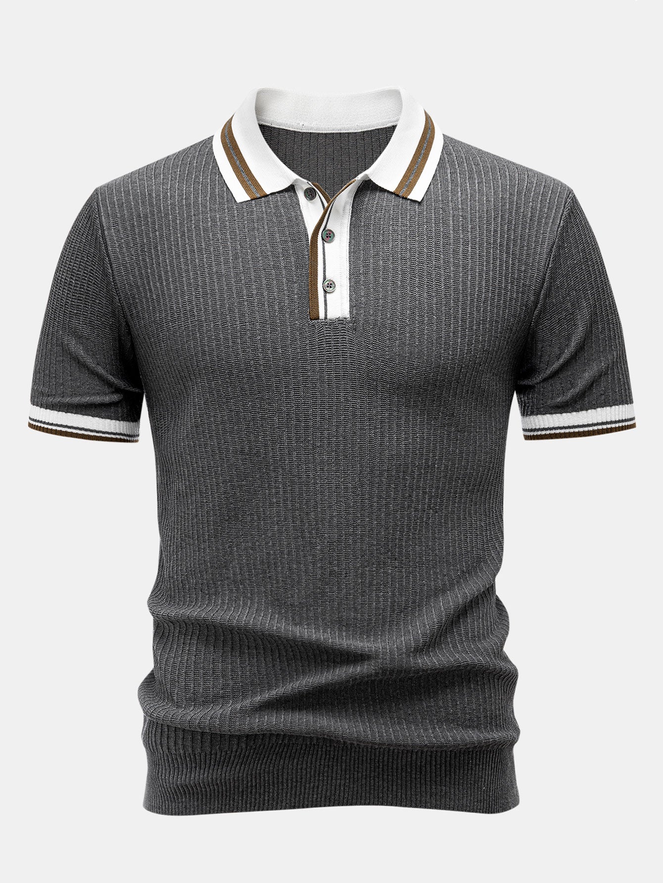 Contrast Trim Knit Polo Shirt & Slim Fit Tapered Trousers