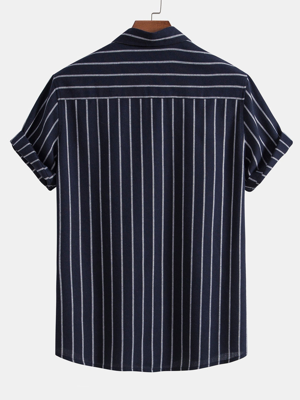 Cotton Blend Striped Button Up Shirt & Crinkle Textured Drawstring 5" Shorts