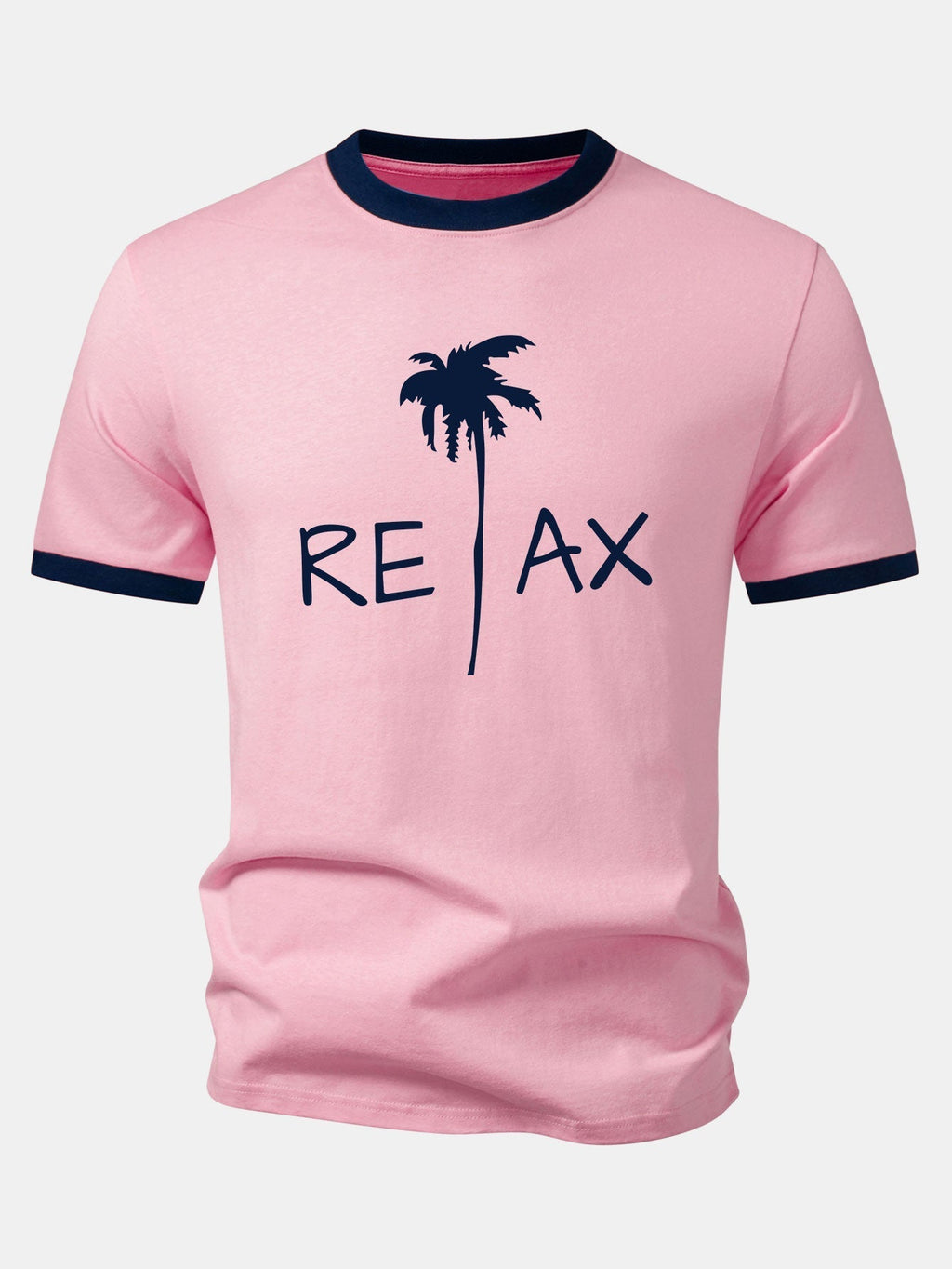 Relax Palm Tree Print Contrast Ringer T-Shirt & Swim Shorts