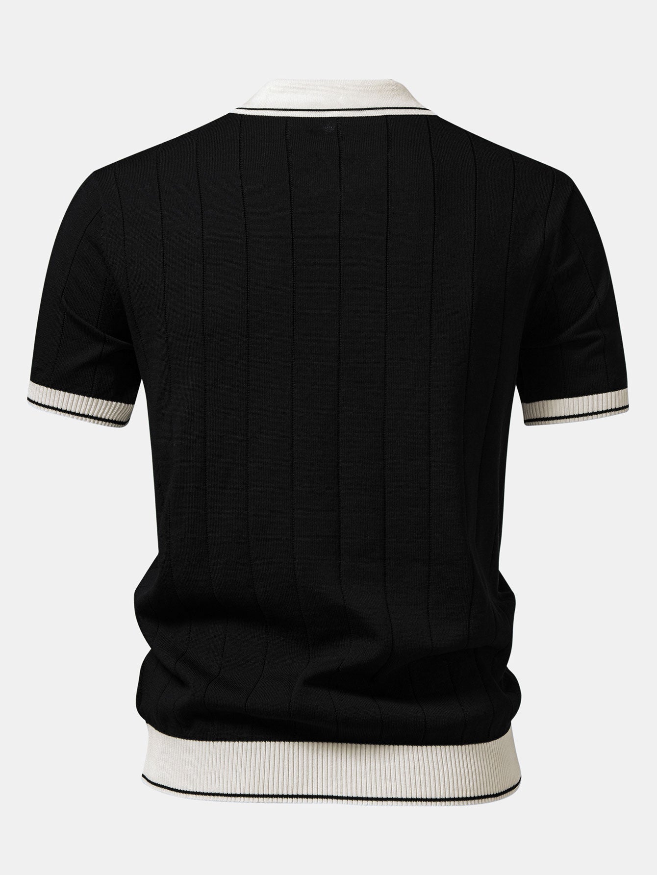 Contrast Trim Ribbed Johnny Collar Knit Polo & Straight Leg Ribbed Pants