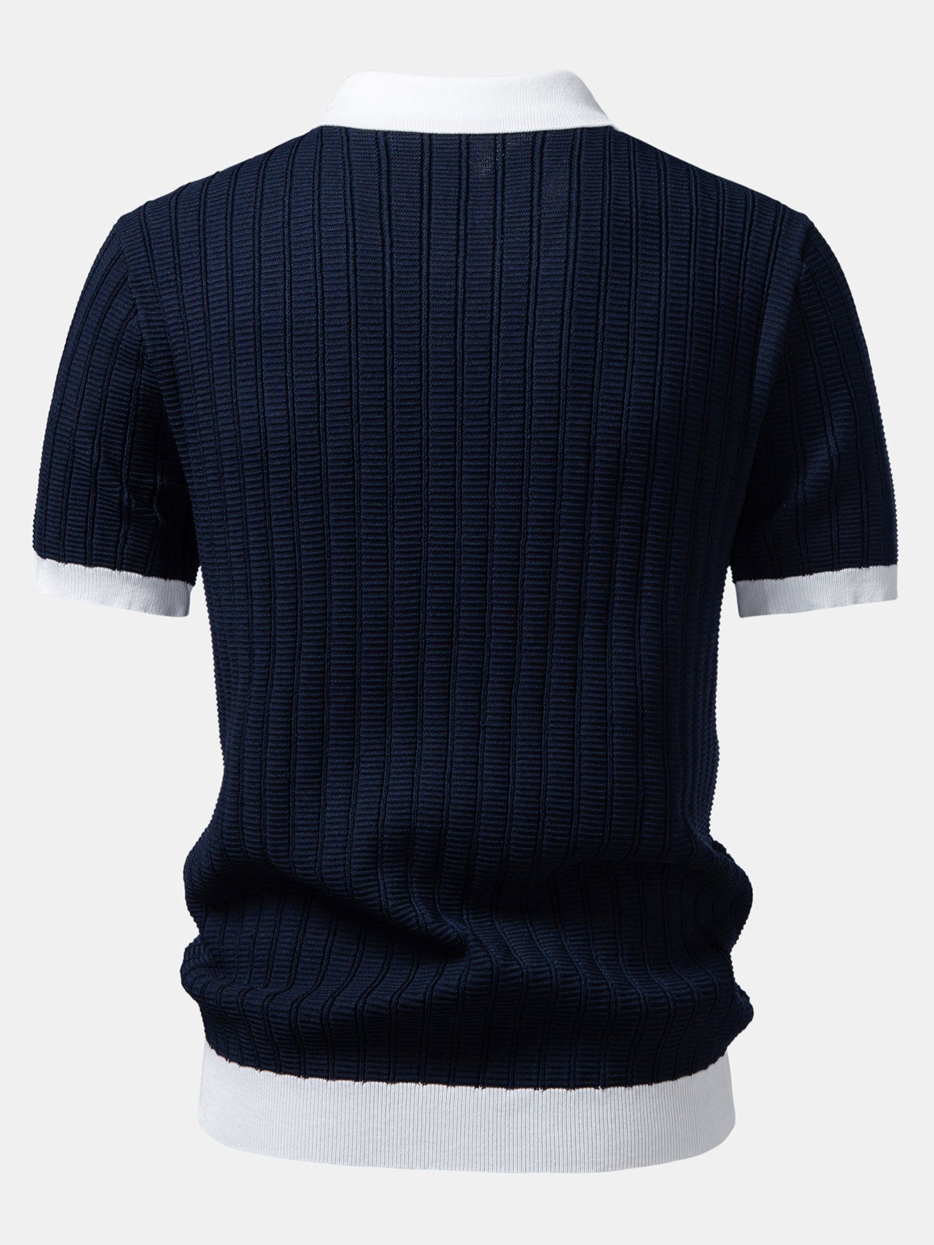 Contrast Textured Johnny Collar Knit Polo & Crinkle Textured Straight Leg Pants