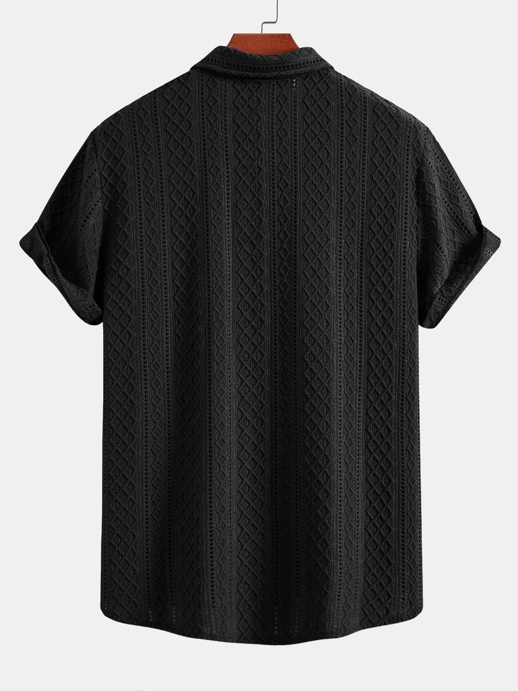 Geometry Rhombus Jacquard Button Up Shirt & Straight Leg Linen Pants