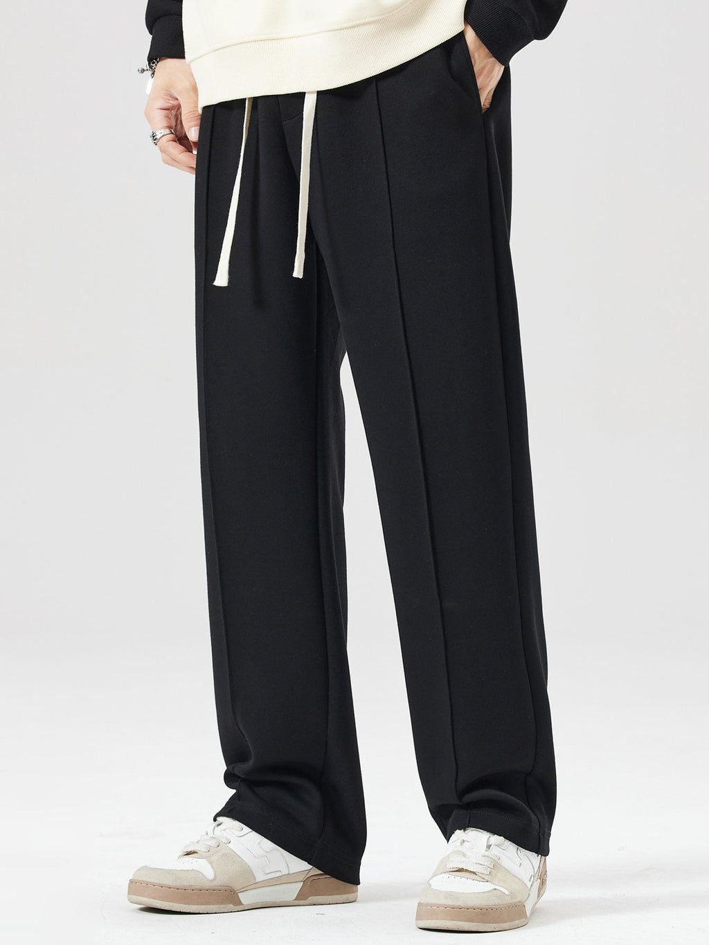 Relax Fit Letter Print Contrast Polo Sweatshirt & Straight Leg Pleated Pintuck Sweatpants