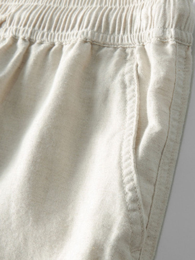 Waffle Stripe Johnny Collar Polo & Straight Leg Linen Pants