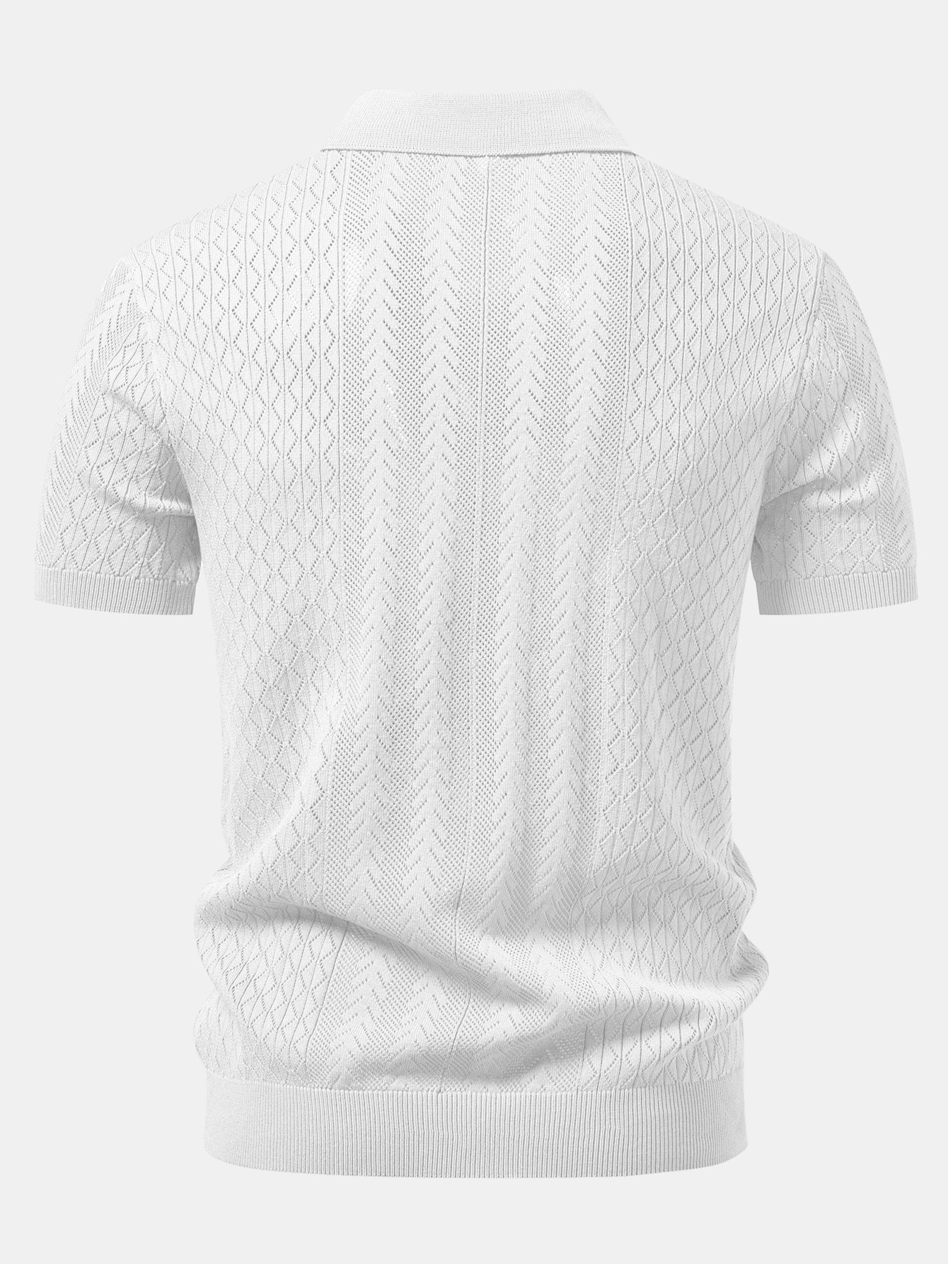 Geometric Jacquard Open Knit Polo & Straight Leg Linen Pants
