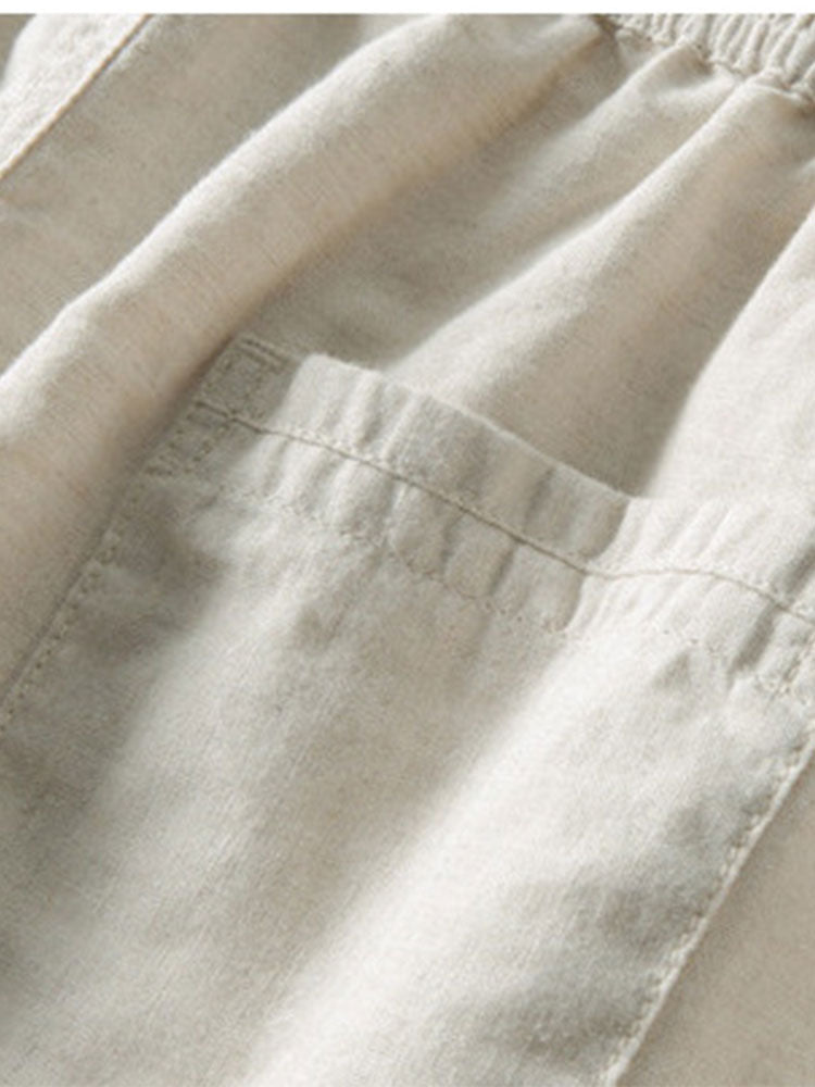 Geometry Rhombus Jacquard Button Up Shirt & Straight Leg Linen Pants