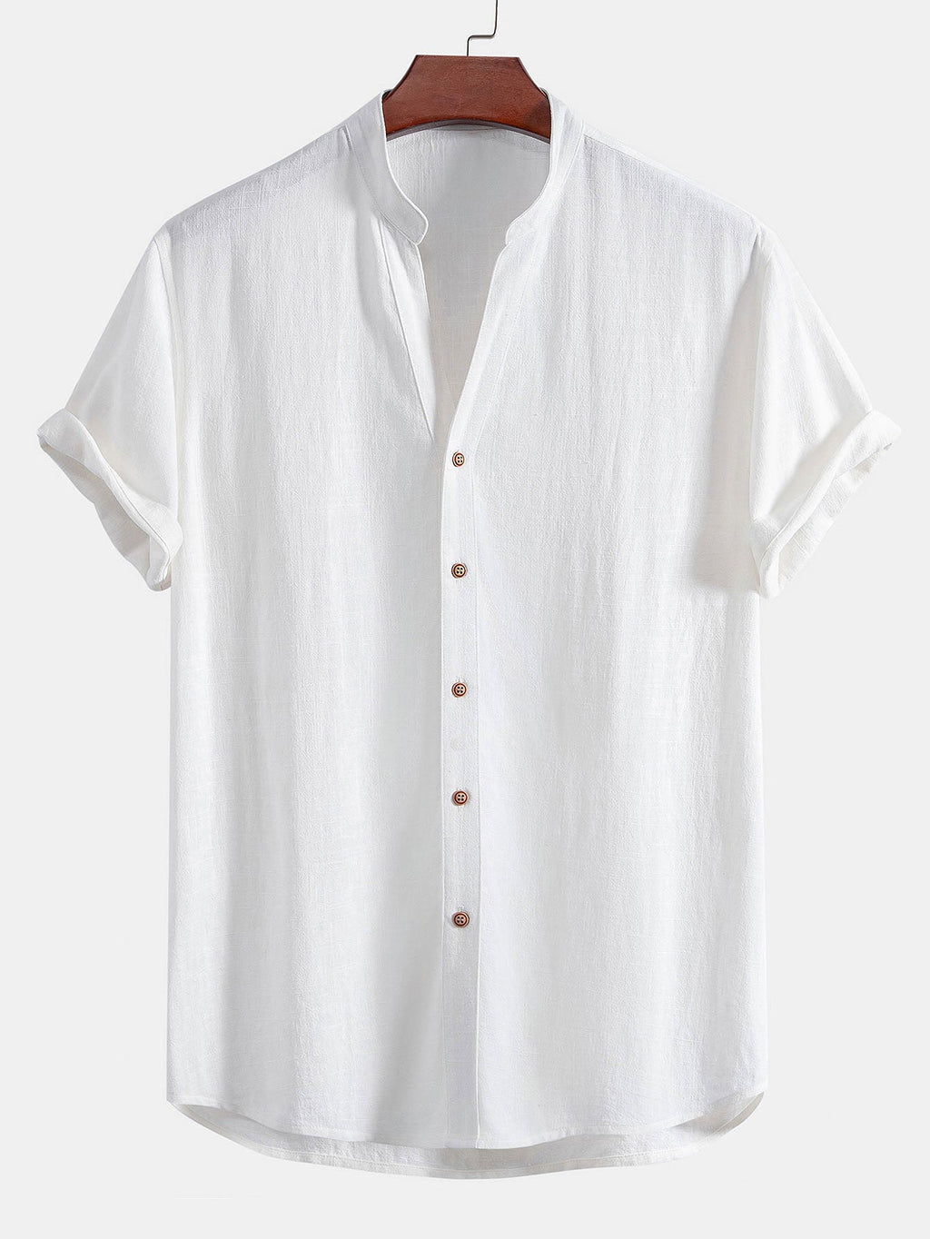 Short Sleeve V Neck Linen Rayon Blend Shirt & Crinkle Textured Drawstring 5" Shorts