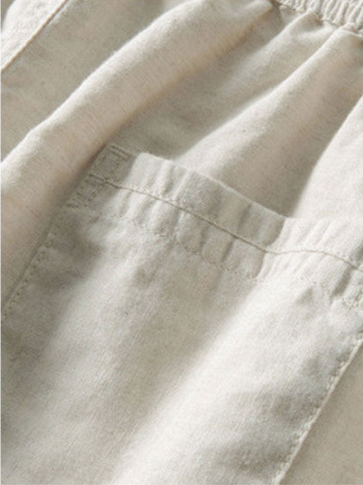 Stripe Waffle Button Up Shirt & Straight Leg Linen Pants