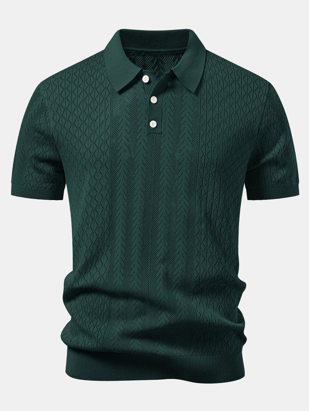 Geometric Jacquard Open Knit Polo & Straight Leg Linen Pants