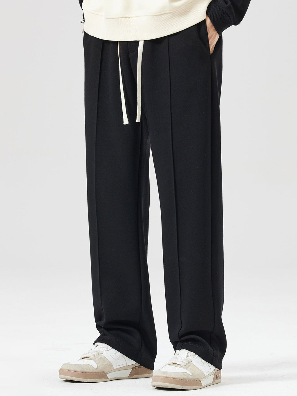 Relax Fit Color Block Patchwork Polo Sweatshirt & Straight Leg Pleated Pintuck Sweatpants