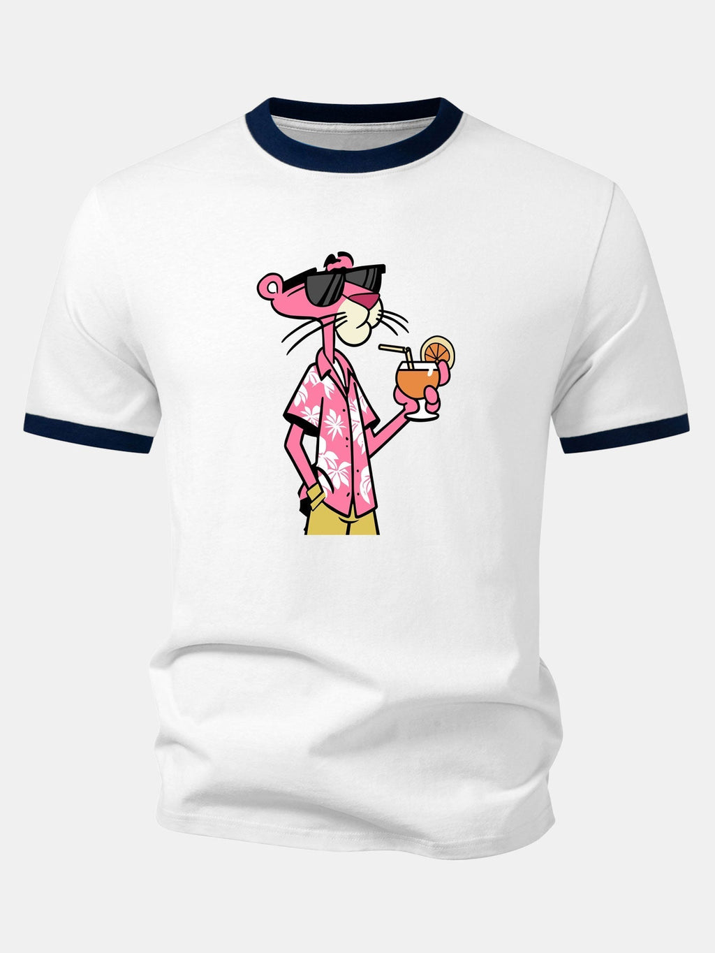 Vacation Pink Panther Print Contrast Ringer T-Shirt & Zip Pocket Swim Shorts