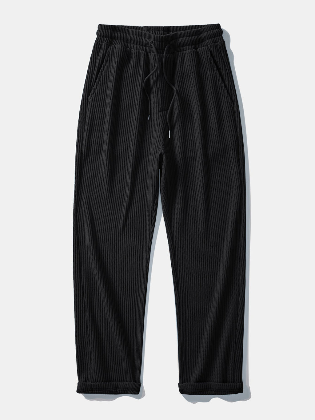 Waffle Ribbed Hem T-Shirt & Drawstring Knitted Waffle Pants