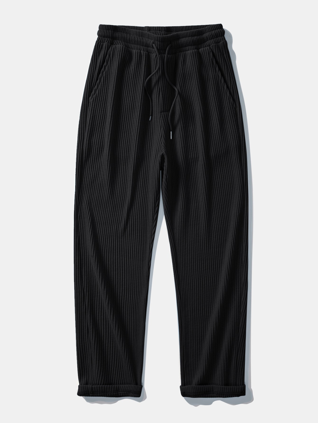 Waffle Ribbed Hem T-Shirt & Drawstring Knitted Waffle Pants