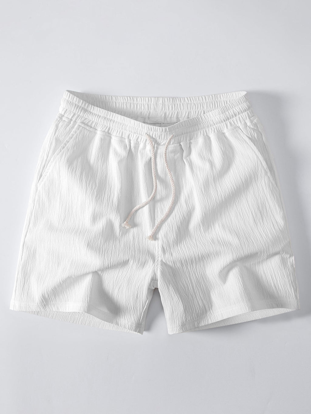 Stripe Linen Look Button Up Shirt & Crinkle Textured Drawstring 5" Shorts